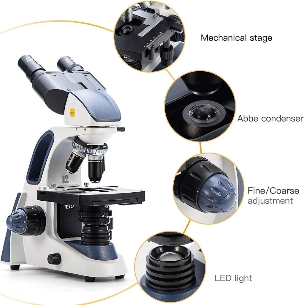 SWIFT SW380B 40X-2500X Magnification, Siedentopf Head, Research-Grade Binocular Compound Lab Microscope with Wide-Field 10X and 25X Eyepieces, Mechanical Stage, Ultra-Precise Focusing