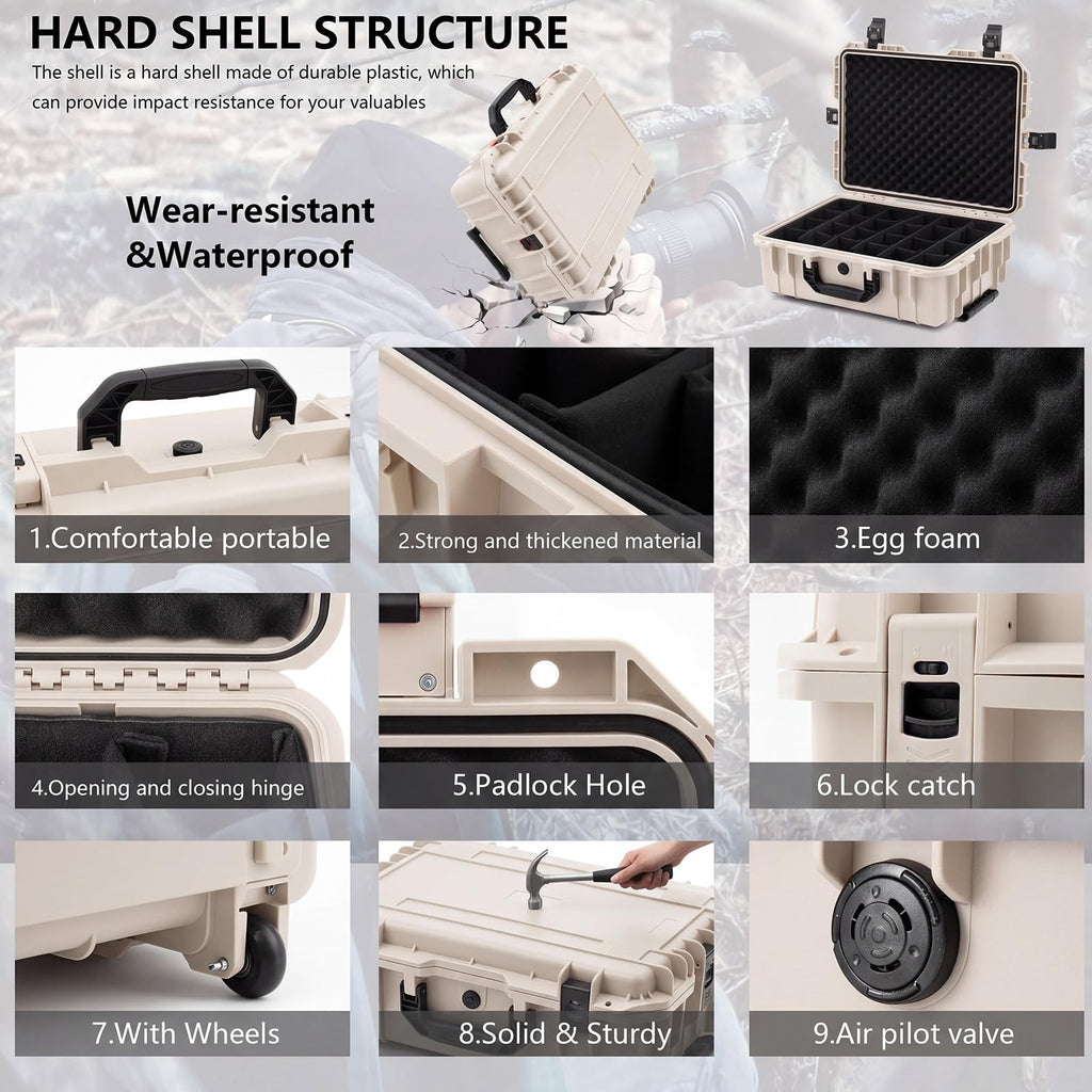 Relaxweex Rolling Camera Hard Case with 15 Padded Dividers & Wheels