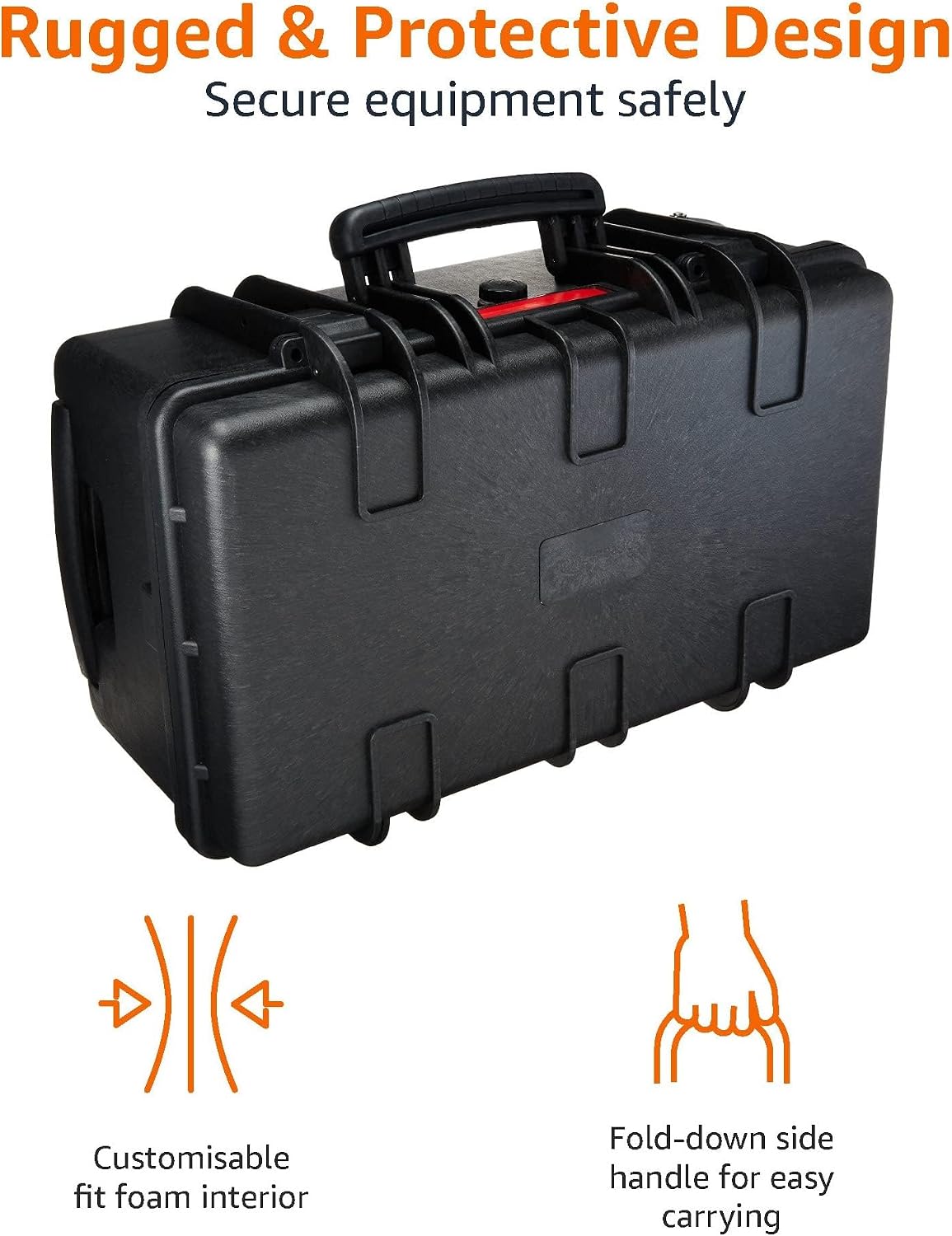 Amazon Basics Hard Protective Camera Case with Wheels, Large, Black, 22"L x 14"W x 9.8"H