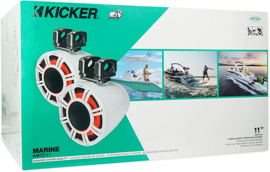 Kicker KMTC11 HLCD 11" Wakeboard Tower Speakers+6 8" LED Speakers+8-Channel Amp