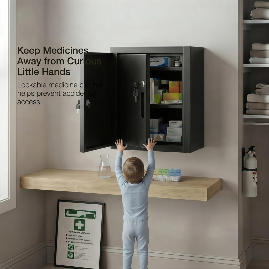 Locking Medicine Cabinet, Narcotics Cabinet with Dual Lock Doors, Wall Mounted Metal Medication Storage Cabinet, Secure Drug Storage Box for Clinics Pharmacies Veterinary Offices&Healthcare Facilities