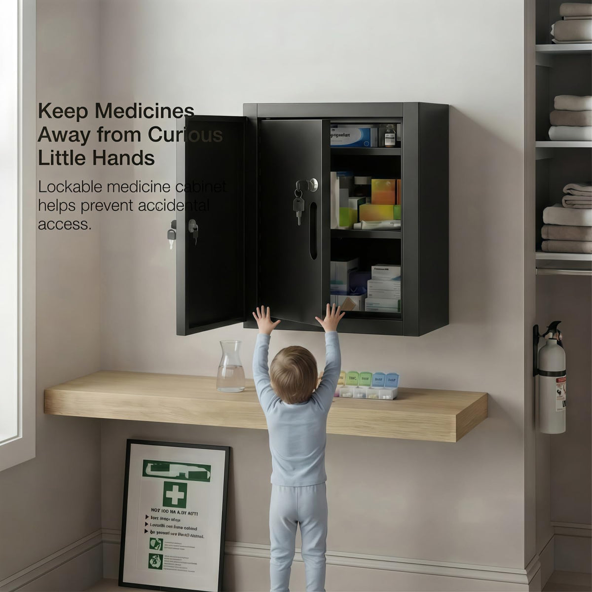 Locking Medicine Cabinet, Narcotics Cabinet with Dual Lock Doors, Wall Mounted Metal Medication Storage Cabinet, Secure Drug Storage Box for Clinics Pharmacies Veterinary Offices&Healthcare Facilities