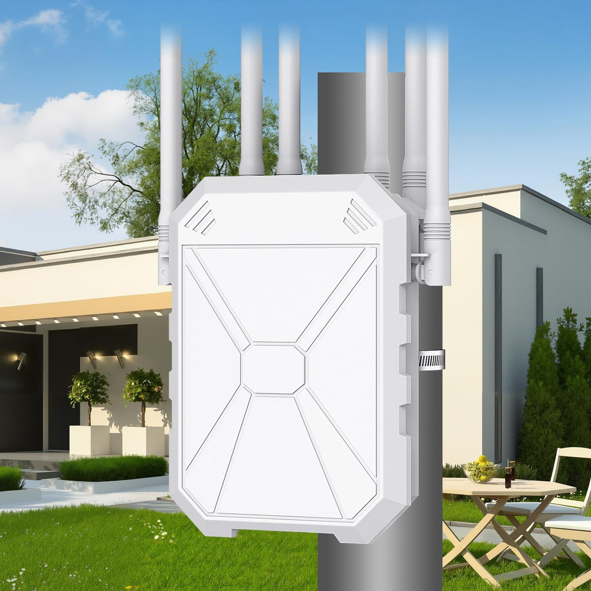 AX3000 Outdoor WiFi Extender, Dual Band 5G+2.4G Outdoor Long Range Extender Signal Booster with POE, Wi-Fi 6 Wireless Access Point, Wireless Out Door Repeater, Compatible Starlink for Farm Camping RV