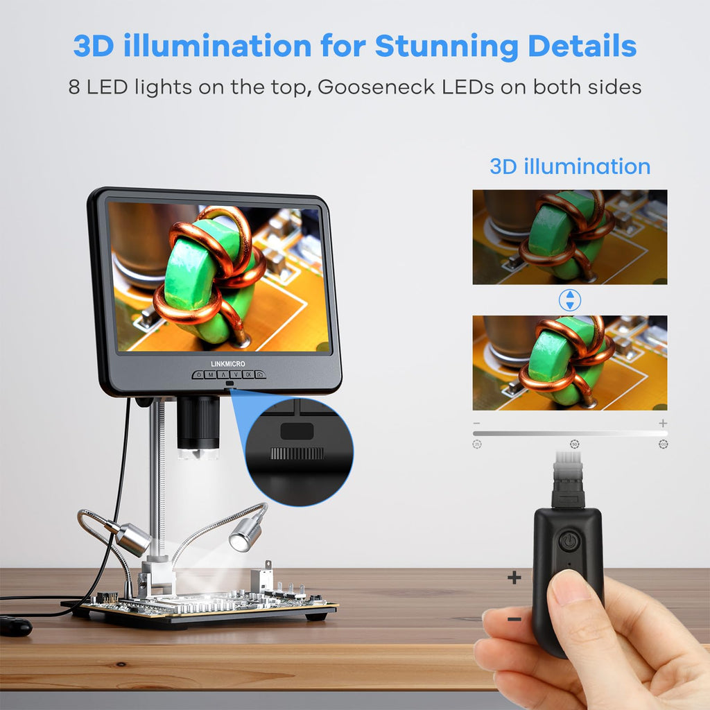 LM109A 10.1" Digital Microscope, Flexible Arm Stand with C-Clamp
