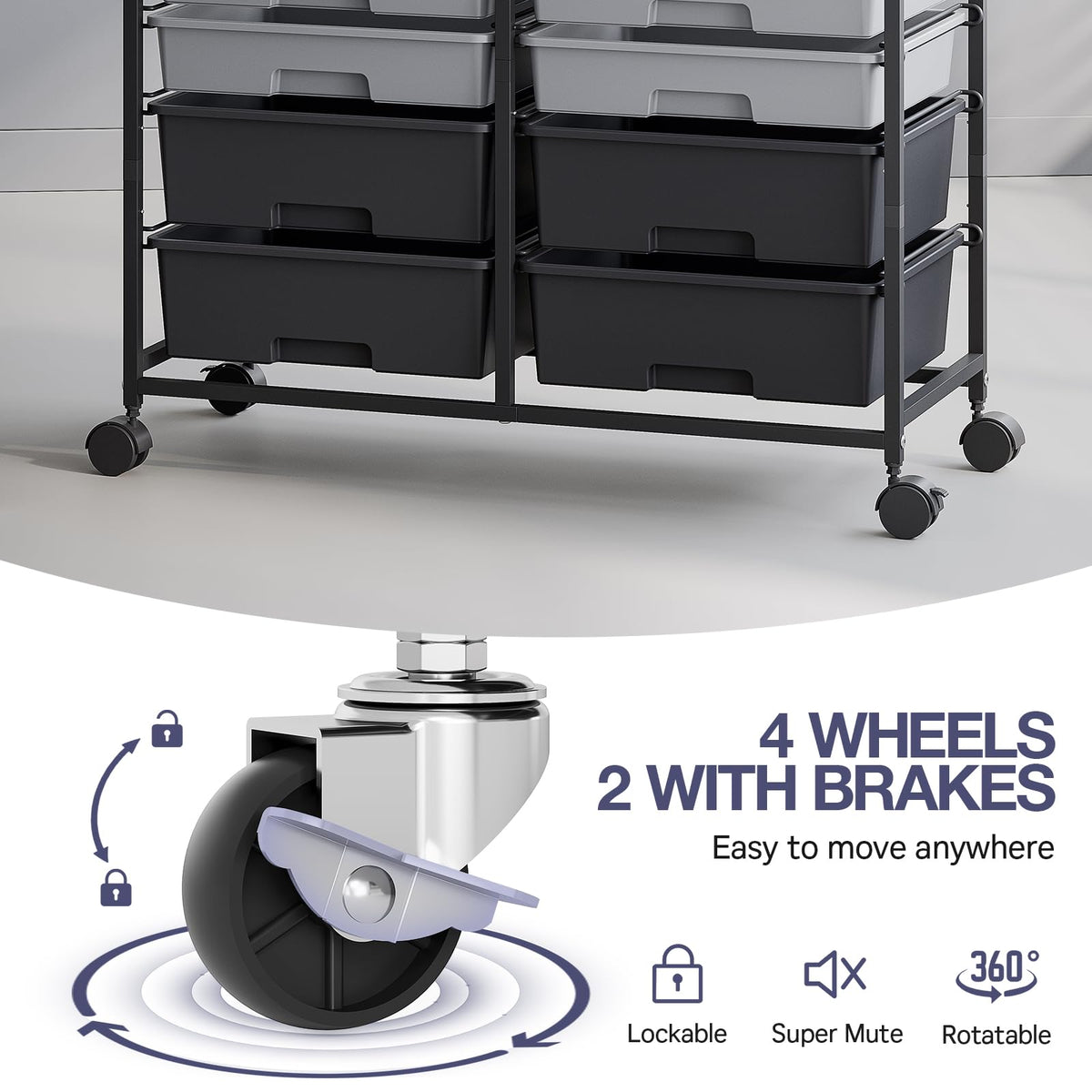 TOOLF 12 Drawers Rolling Storage Cart with Wooden Top for Classroom,White