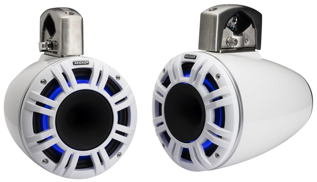 KICKER 51KMTCXL8 8" RGB LED Horn Loaded Compression Driver Marine Tower Speakers, Pair, Black