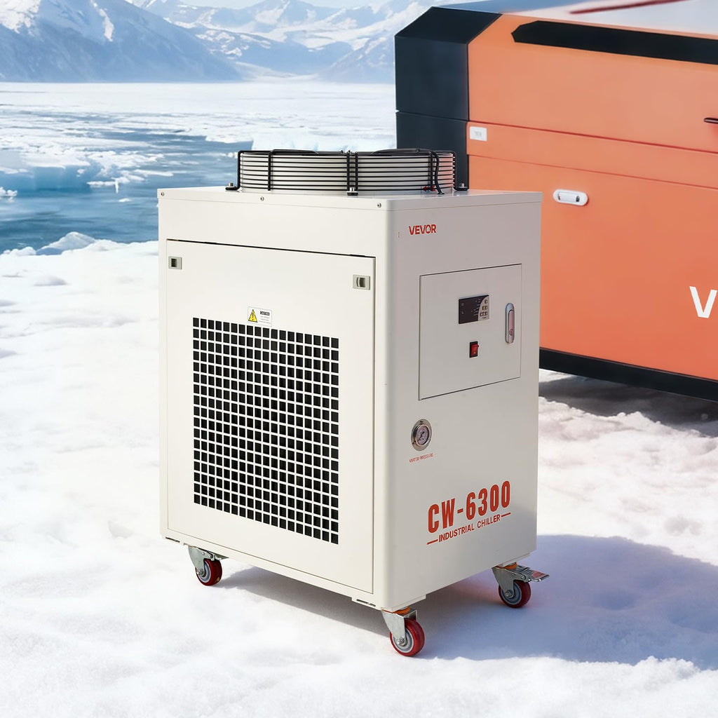 VEVOR Industrial Water Chiller, 5460 BTU/h, Industrial Water Cooler Cooling System with Compressor, 1.8â¯ Gal Tank Capacity, 3.4â¯GPM Max Flow, Laser Chiller, for CO2 Laser Engraving & Cutting Machine
