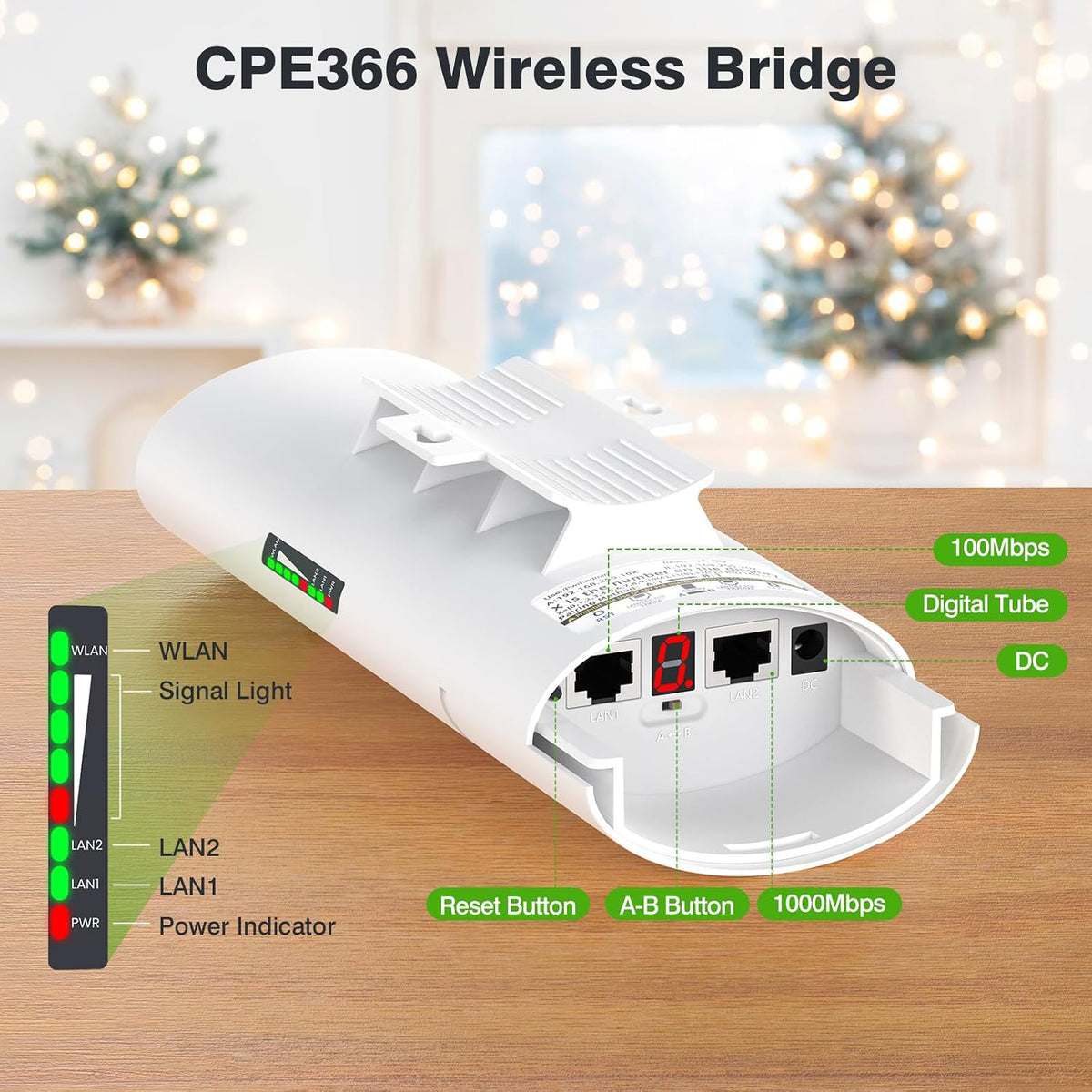 AdaLov CPE369 Wireless Bridge 3-Pack, 5.8 GHz, 3 km, Gigabit PoE, PtP/PtMP