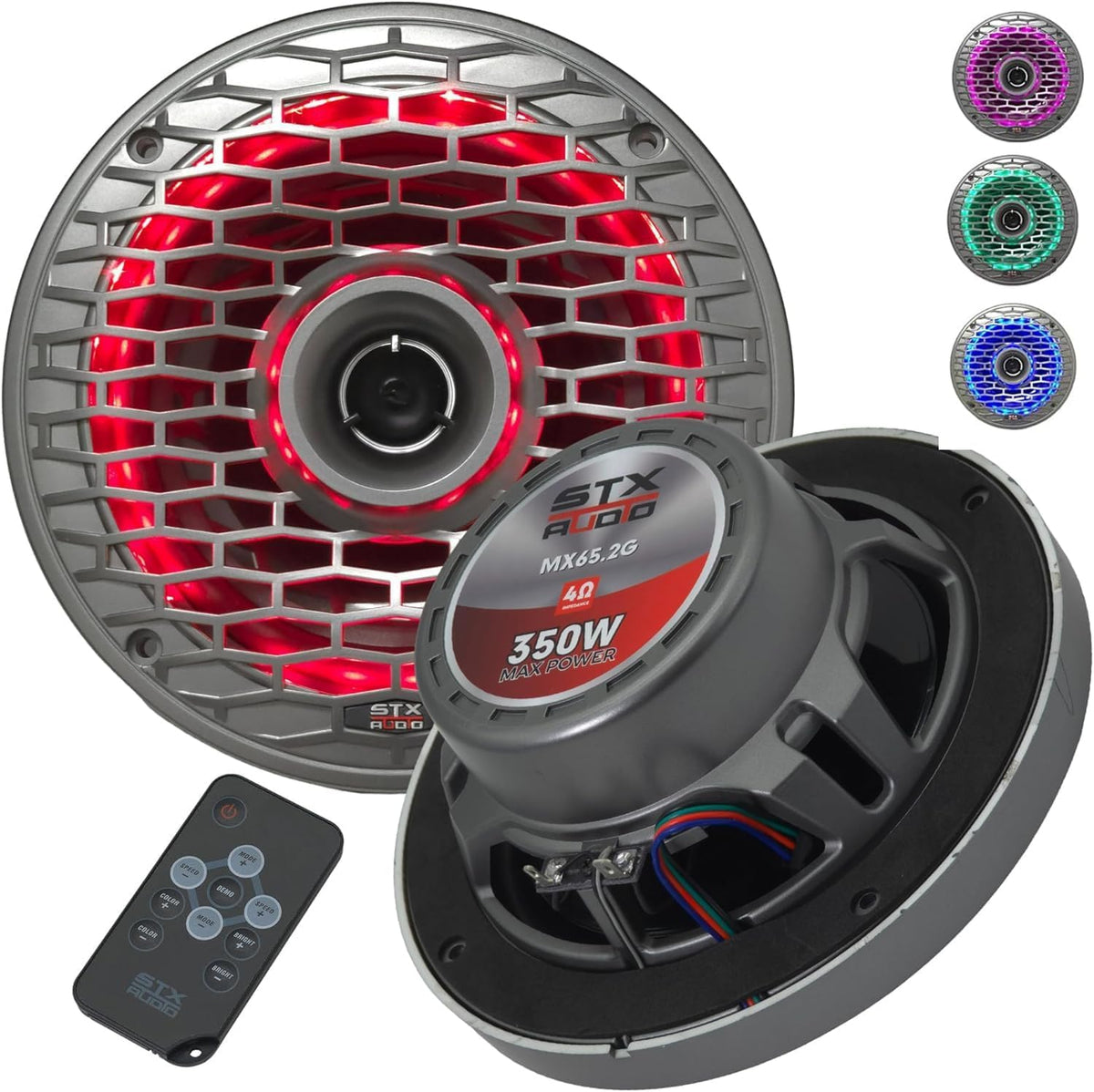 JBL JAM5000N Marine Gauge Receiver Bluetooth AM/FM 3-Zone + 4X STX Audio MX65.2G 6.5" RGB Marine Speakers (1400W Max) - Marine Stereo System