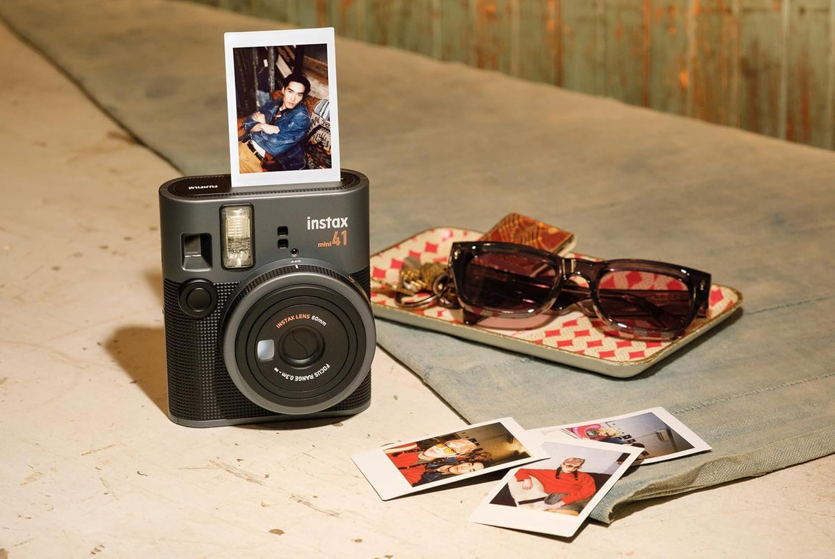 Fujifilm Instax Mini 41 Instant Camera Vintage Black. + Fujifilm Value Pack (40 Sheets) + Shutter Accessories Bundle, Includes Vintage Style Compatible Carrying Case, Black Photo Album 64 Pockets