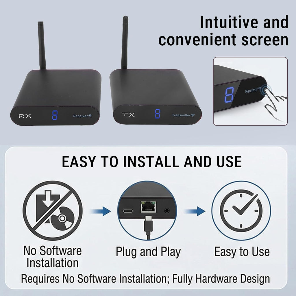 Wireless AV Transmission and Reception Kit, 200M Long Range 2.4 GHz 8 Channel Digital Screen Plug and Play Audio Video Sender Extender for TV CCTV Projector Home Use