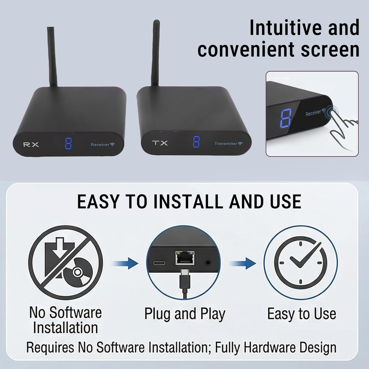Wireless AV Transmission and Reception Kit, 200M Long Range 2.4 GHz 8 Channel Digital Screen Plug and Play Audio Video Sender Extender for TV CCTV Projector Home Use