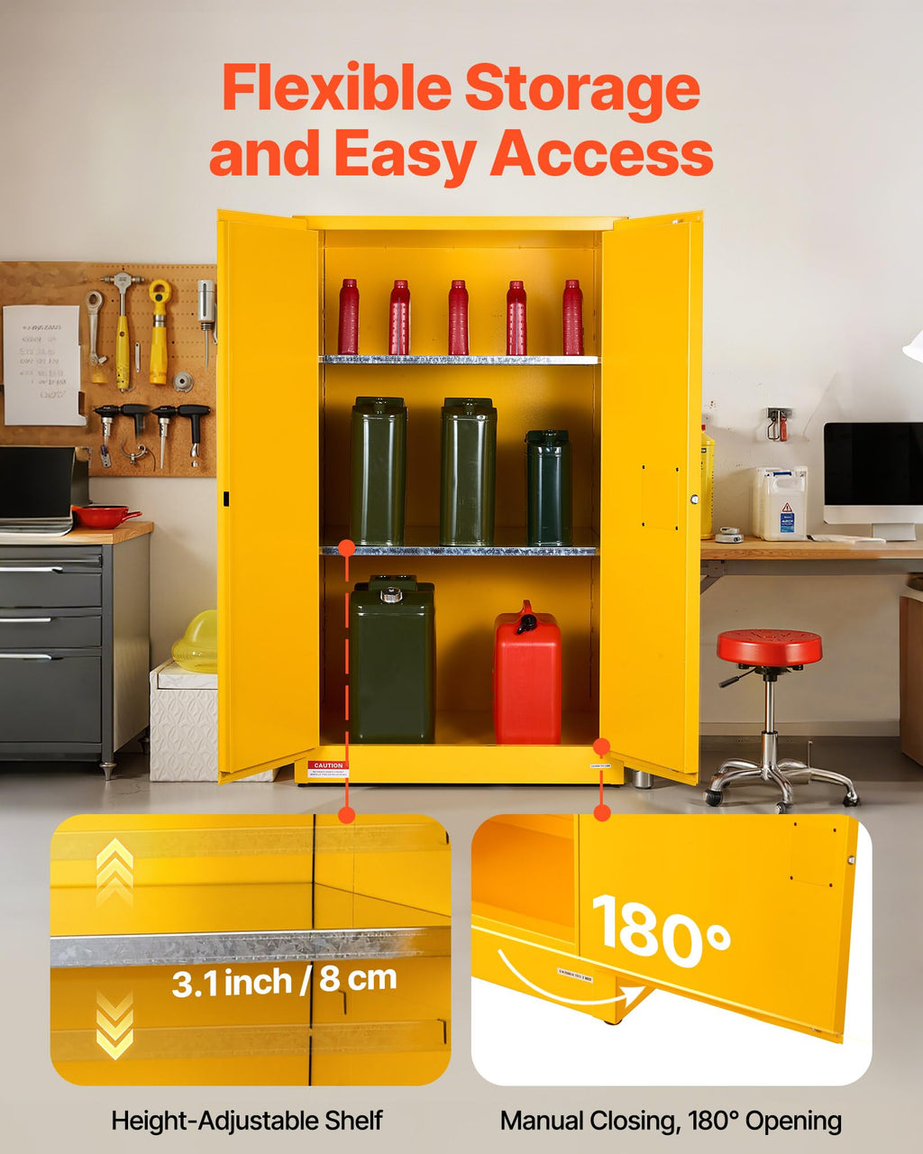 VEVOR Flammable Cabinet, 18" x 18" x 35", Yellow