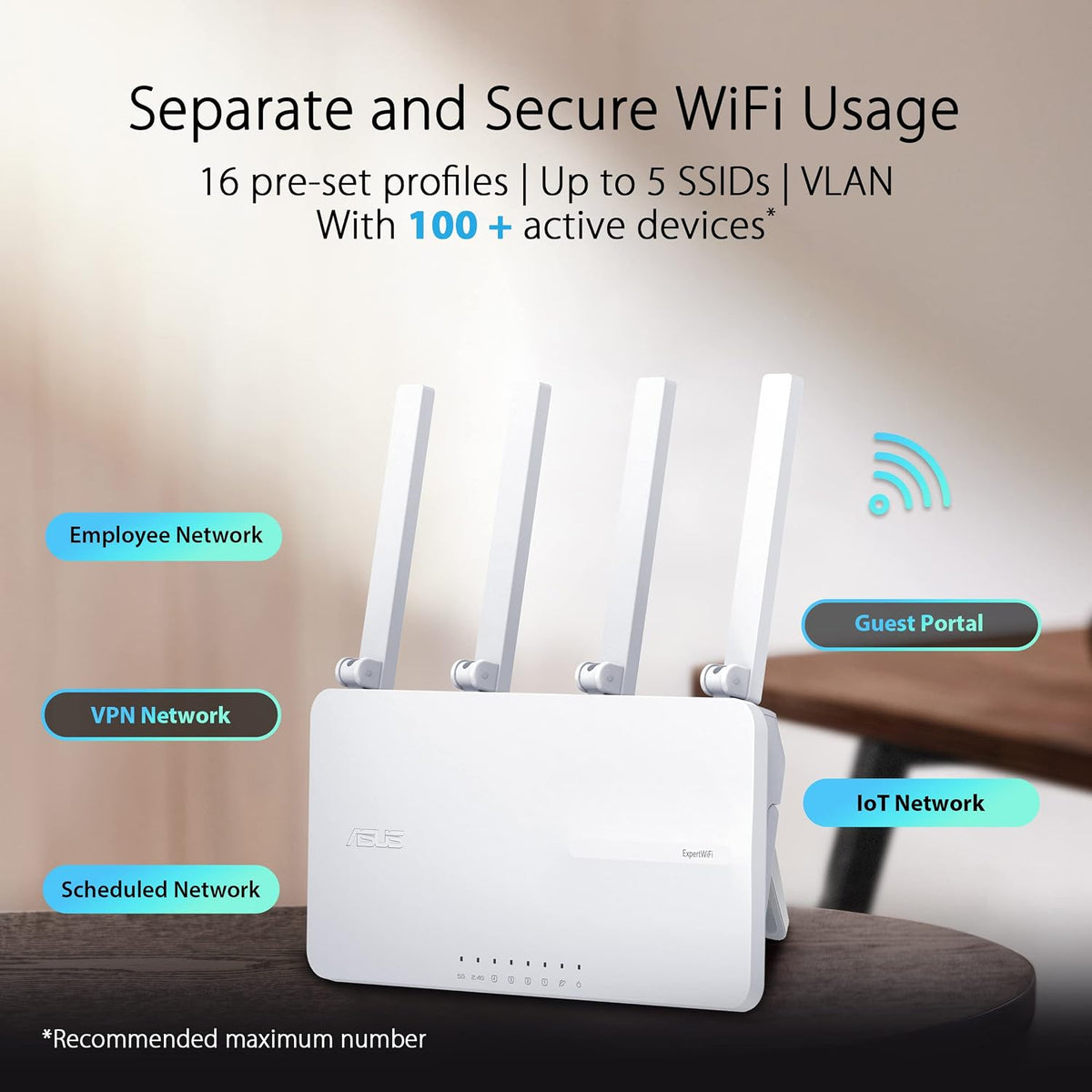ASUS ExpertWiFi EBR63 AX3000 WiFi 6 Business Router - Custom Guest Portal & SDN, Easy Setup & Remote Management, Scalable with ExpertWiFi AIMesh, Free Commercial-Grade Security, VPN, VLAN