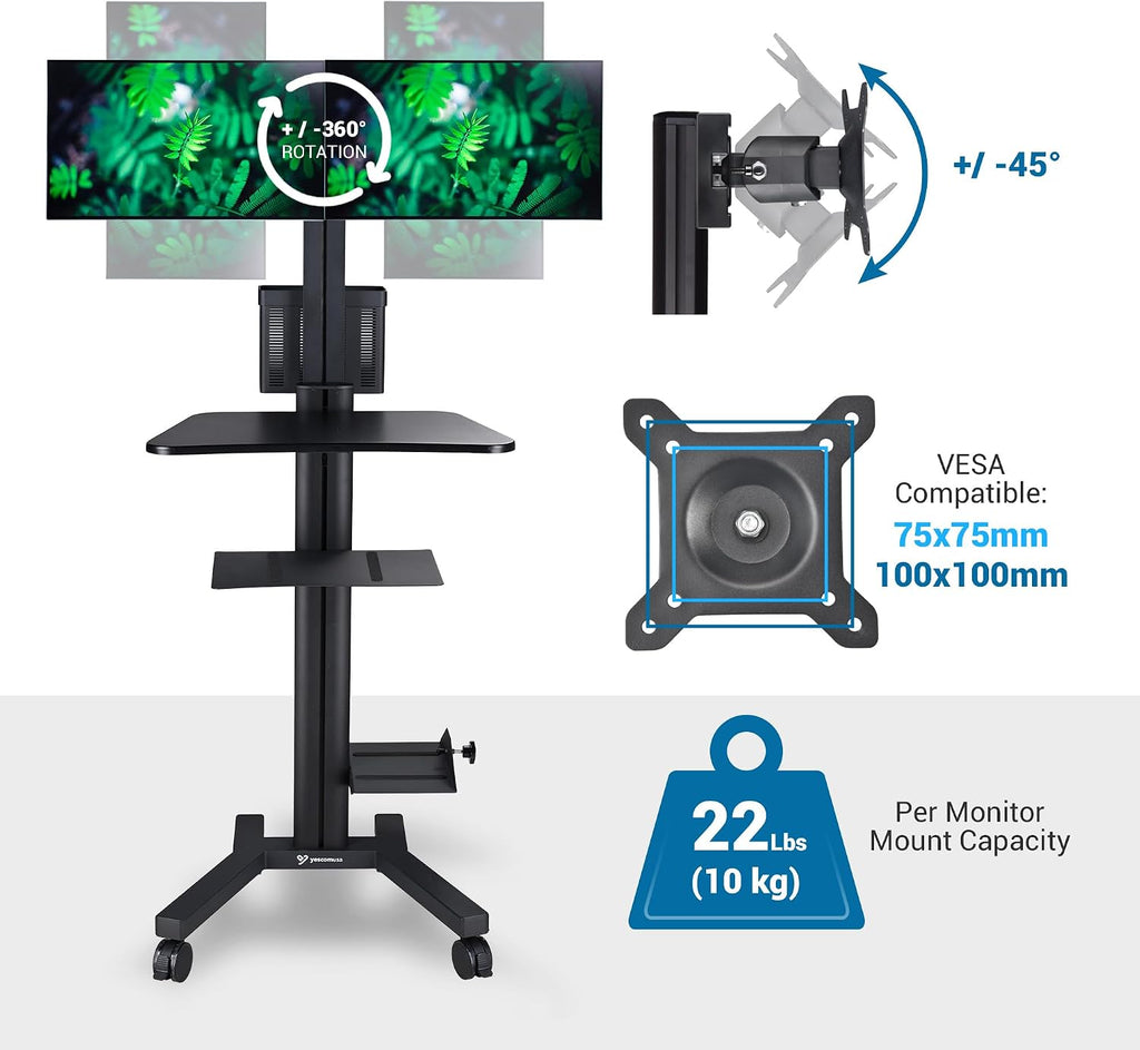 AW NexusX Commander Mobile Computer Cart Medical Rolling PC Stand Desk