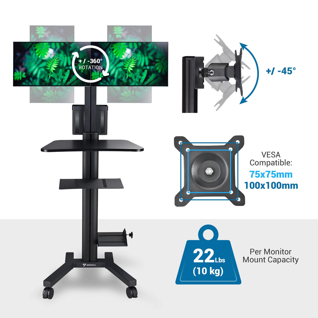 AW NexusX Commander Mobile Computer Cart Medical Rolling PC Stand Desk