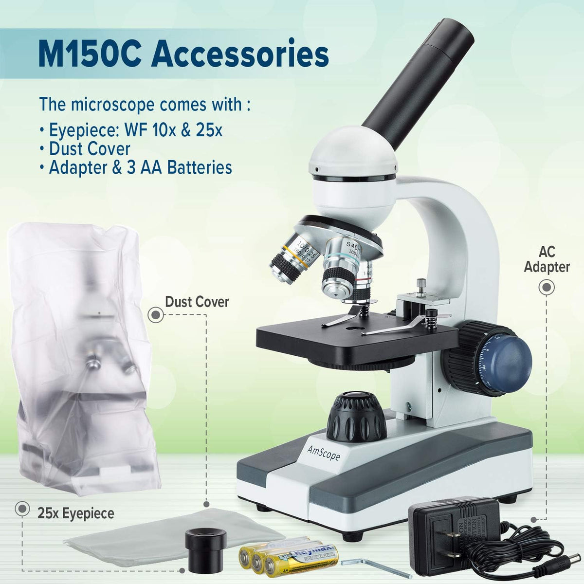 AmScope M150C-MS 1000X Biological Compound Microscope with Sturdy