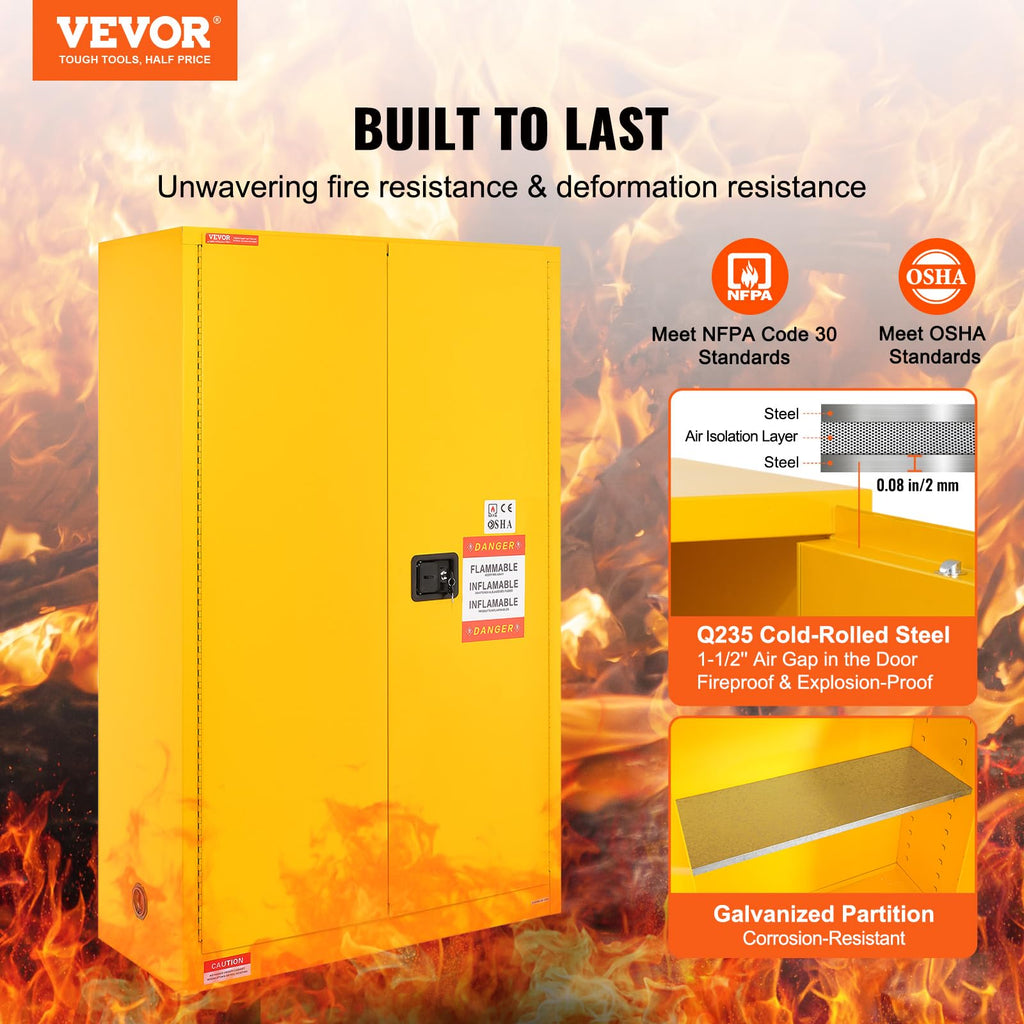 VEVOR Flammable Cabinet, 18" x 18" x 35", Yellow