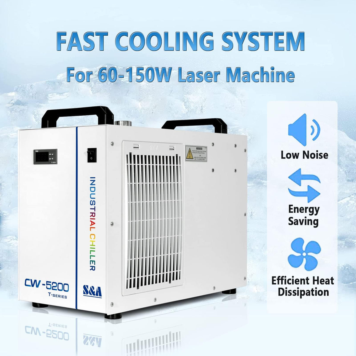 S&A CW-5200DH 7L Industrial Water Chiller,0.9HP,3.43gpm,5699 BTU/h,for 60W to 150W CO2 Laser Engraving & Cutting Systems