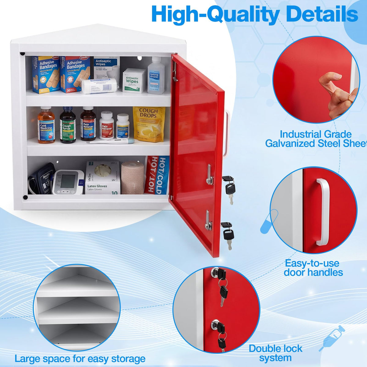 Zonon Corner Wall Cabinet with Lock, White, 21 x 16 x 6 Inch, Right Angle