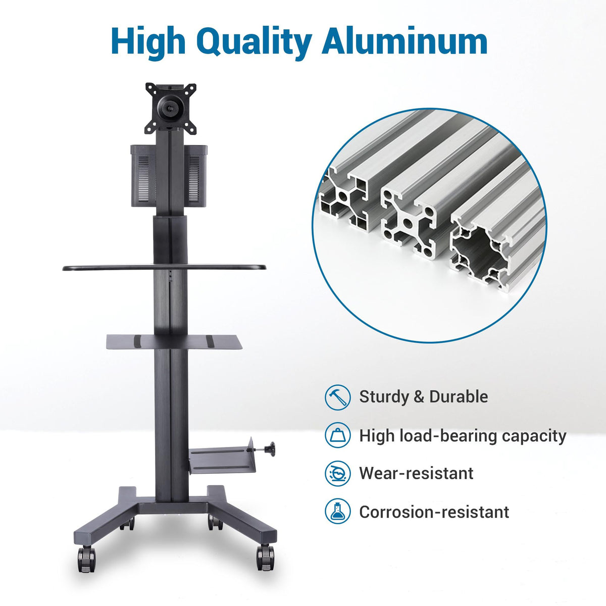 AW NexusX Commander Mobile Computer Cart Medical Rolling PC Stand Desk