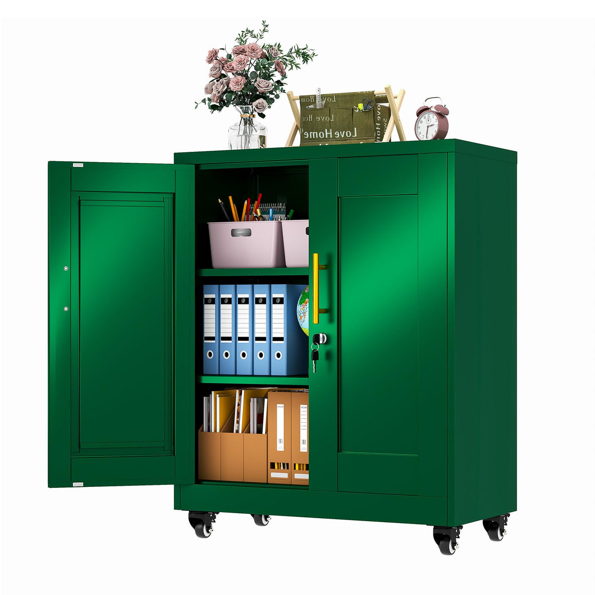 35" Lockable Rolling Metal Storage Cabinet, Steel Employee Storage Locker