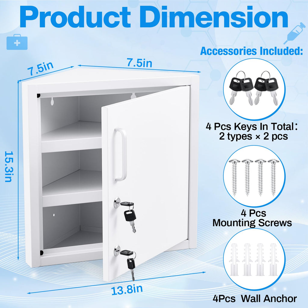 Zonon Corner Wall Cabinet with Lock, White, 21 x 16 x 6 Inch, Right Angle