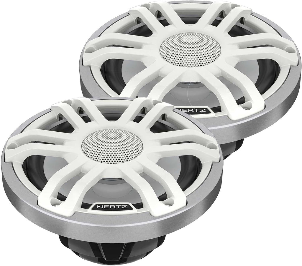 HERTZ Marine Pontoon Audio Upgrade â (4 Pair) HMX 6.5" RGB LED Coaxial Speakers â White Sport Grille Boat Sound System