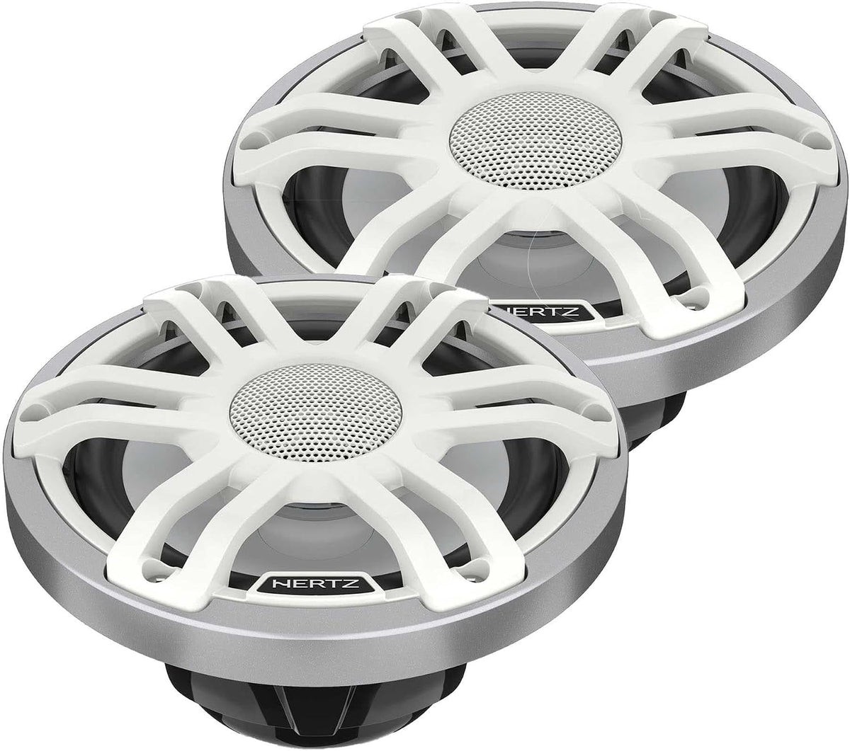 HERTZ Marine Pontoon Audio Upgrade â (4 Pair) HMX 6.5" RGB LED Coaxial Speakers â White Sport Grille Boat Sound System