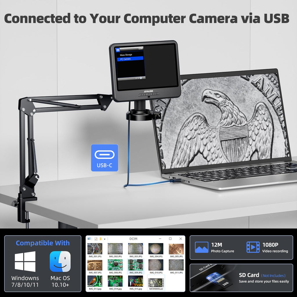 JL210 10.1'' Digital Microscope Full View Silver Coin Magnifier for Adults