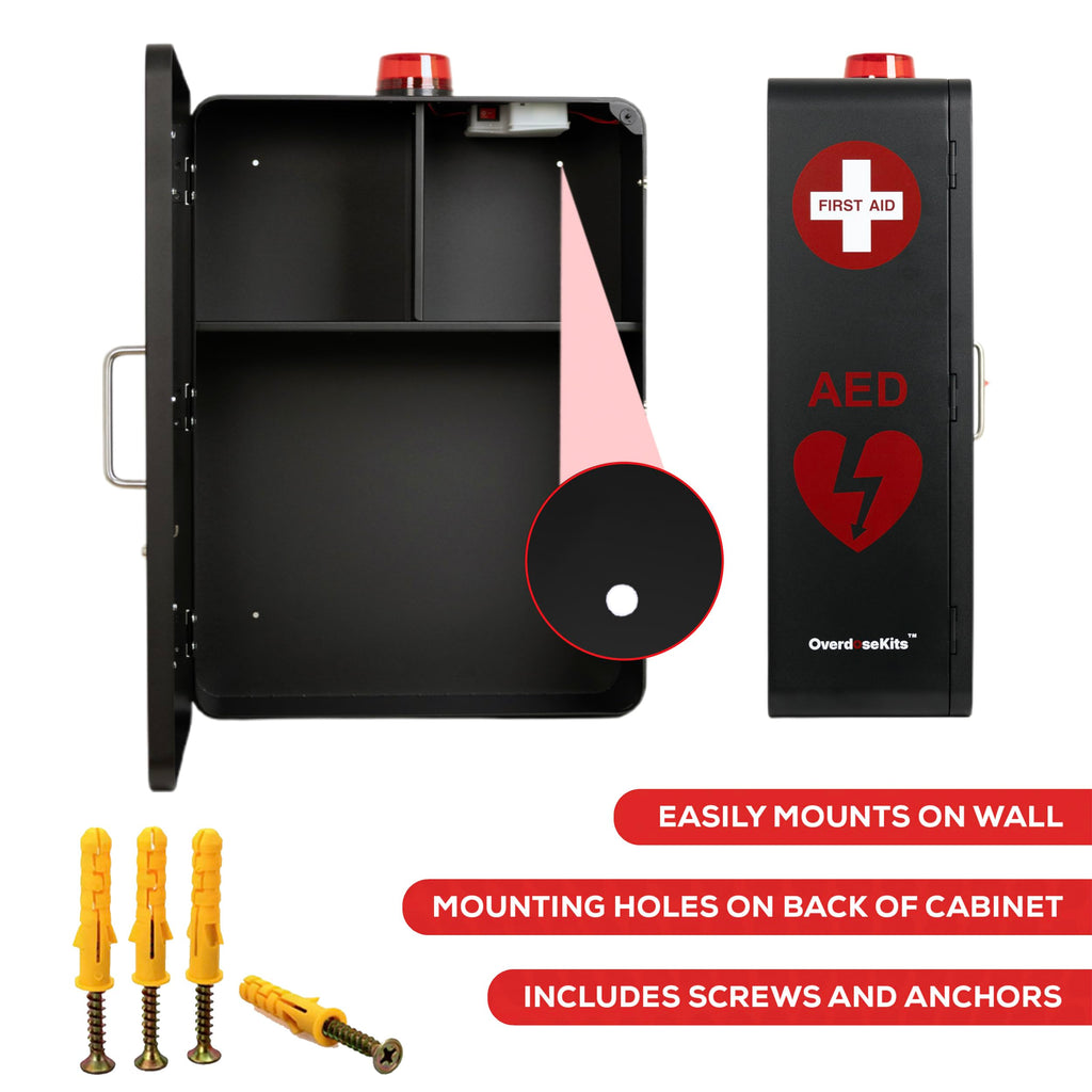 Emergency Medical Station â Wall Mount Cabinet for AEDs, Naloxone, Bleeding Control & First Aid Kits â Public Space Storage Solution â White (AED & Accessories Not Included)