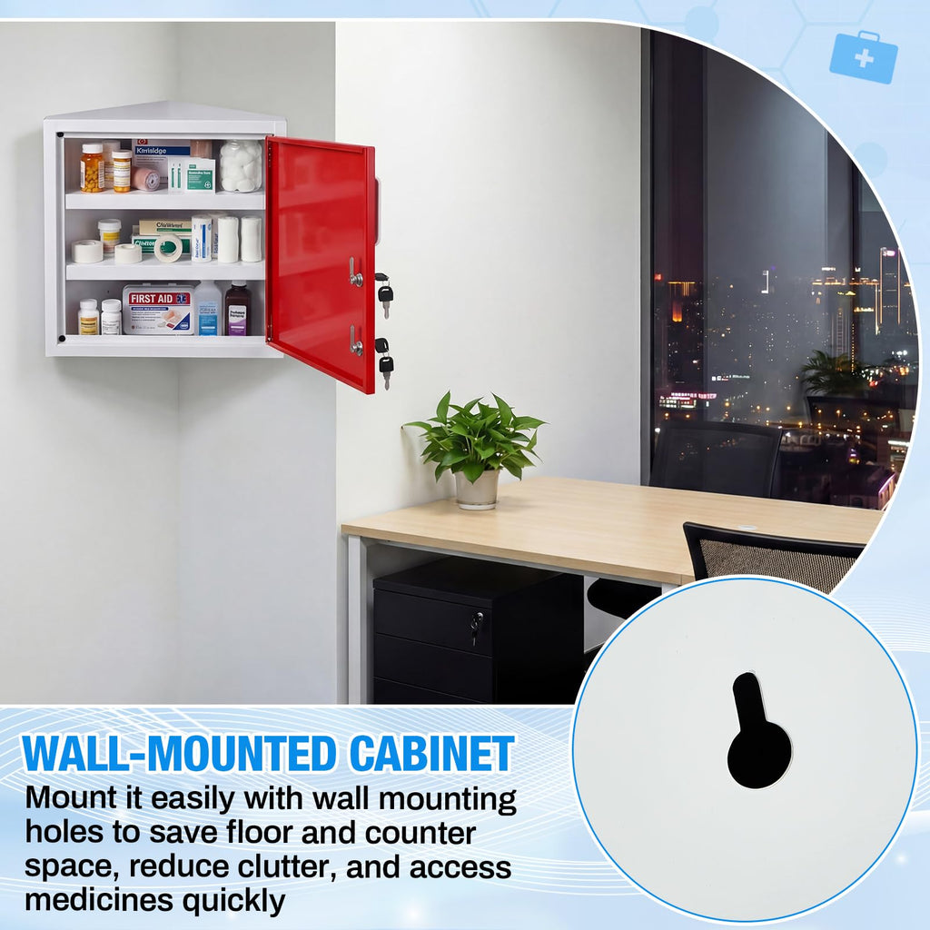 Zonon Corner Wall Cabinet with Lock, White, 21 x 16 x 6 Inch, Right Angle