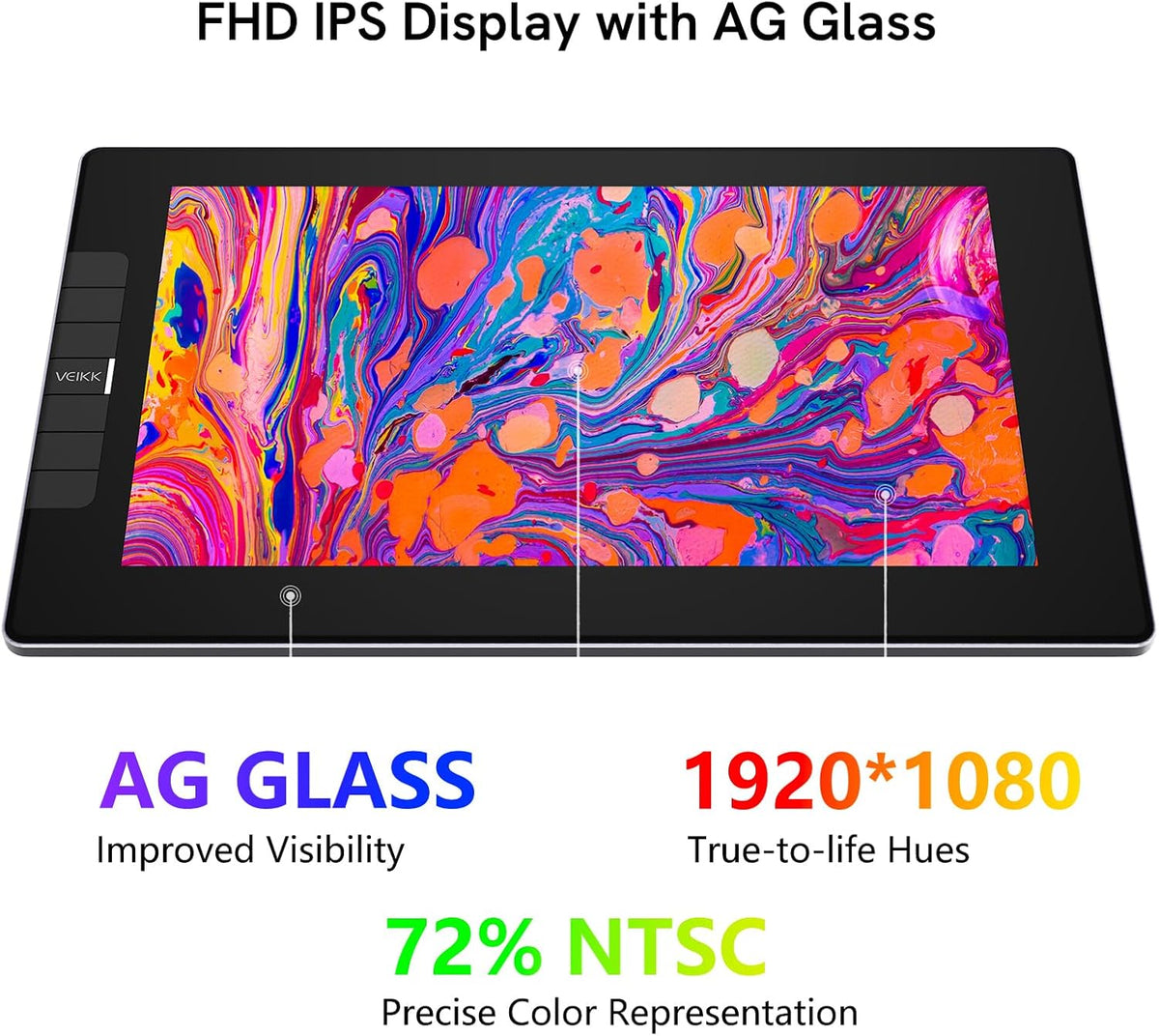 VEIKK VK1200 V3 Drawing Tablet with Screen 11.6 Inch Full Laminated Pen Display, 16384 Levels Pressure Sensitivity, with Adjustable Stand, 2 Battery-Free Pens & Glove
