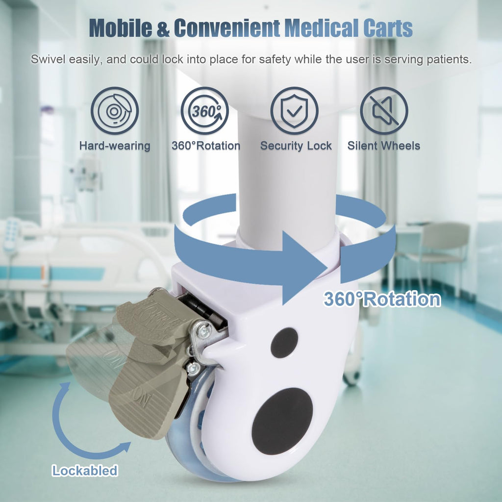 Mobile Medical Cart 3-Tier Professional Utility Cart 330 LBS Max Load