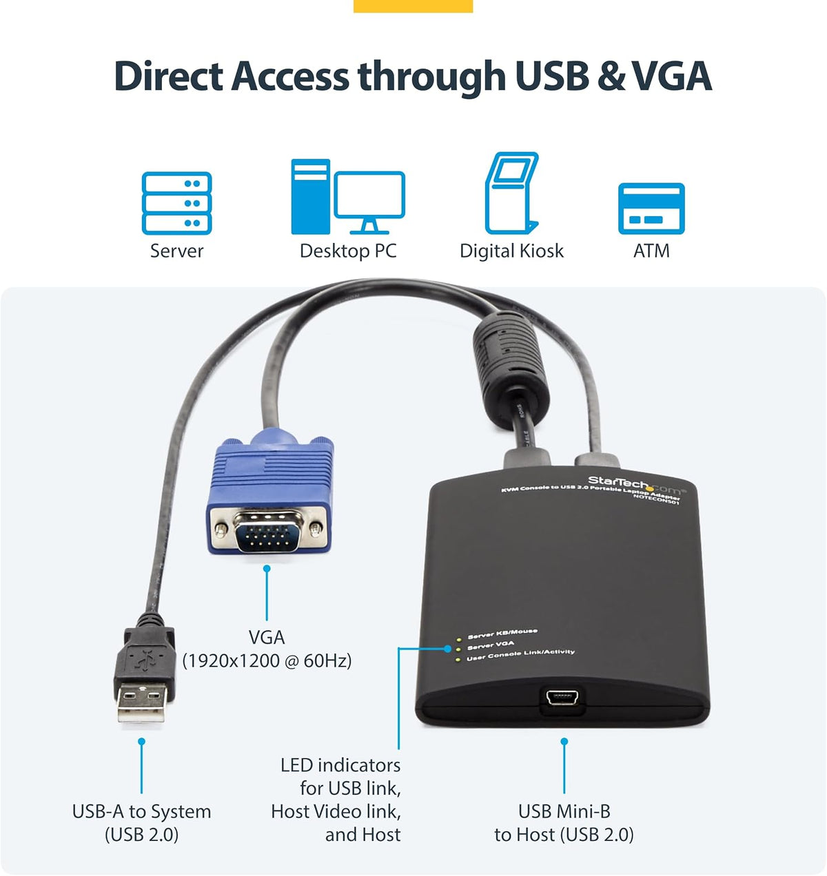 StarTech Crash Cart Adapter, Server Management, USB VGA, TAA (NOTECONS01)