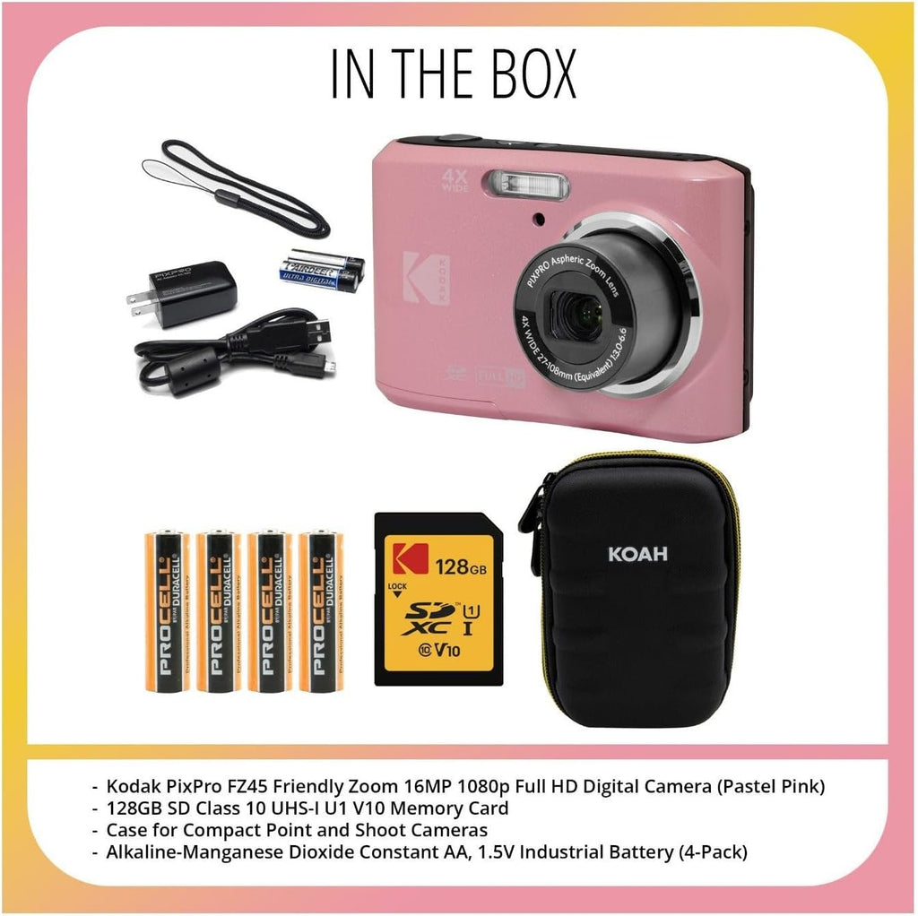 Kodak PIXPRO FZ45 Friendly Zoom 16MP Digital Camera Bundle (Pastel Pink)