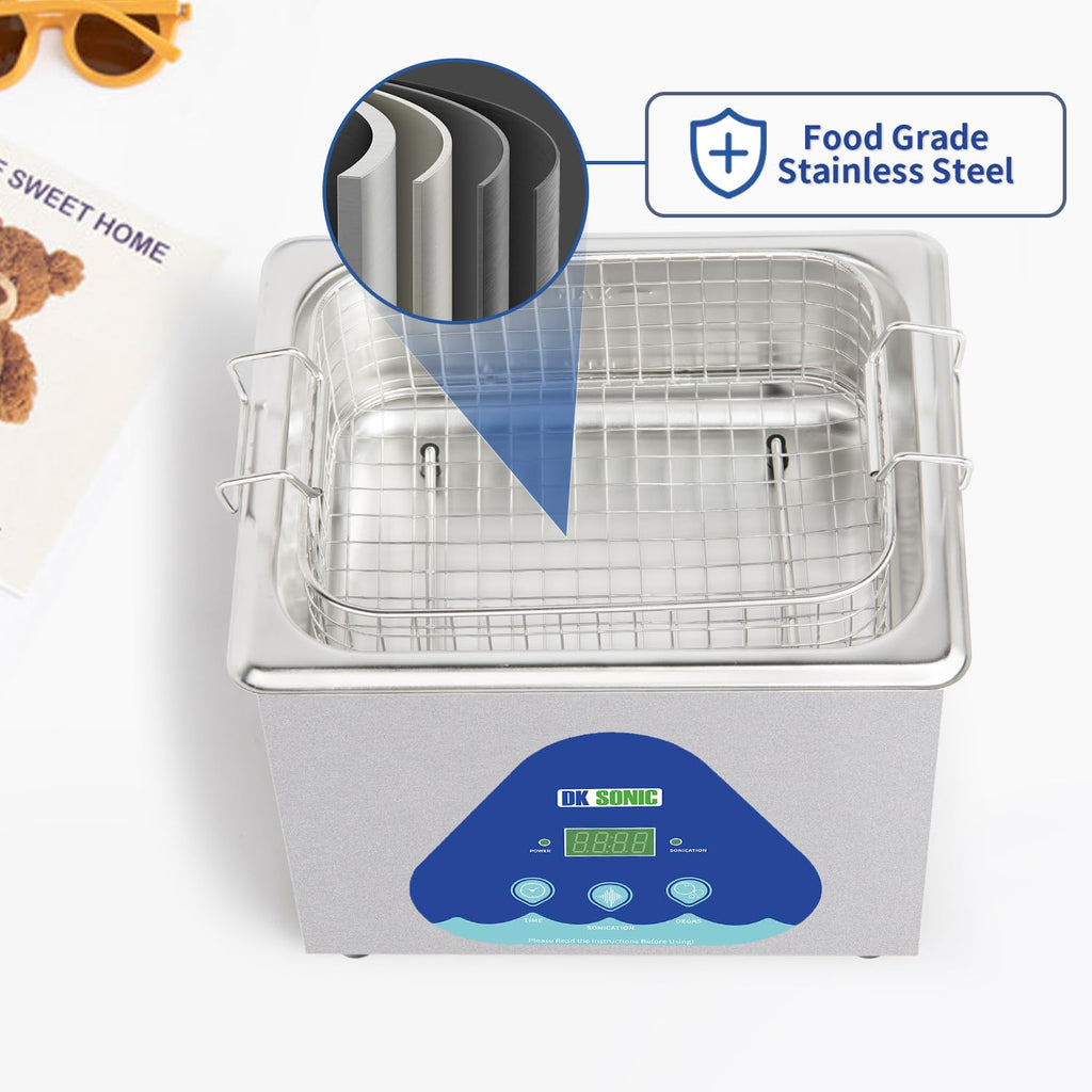DK SONIC Ultrasonic Cleaner 10L,240W Industrial Ultrasonic Parts Cleaner with Heater&Timer, Digital Control&Basket, Multiple Functions for Motorcycle Engines,Carburetors, Chains