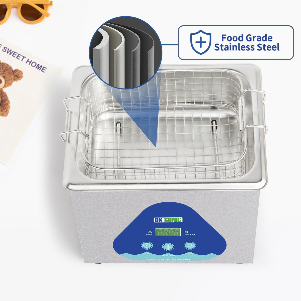 DK SONIC Ultrasonic Cleaner 10L,240W Industrial Ultrasonic Parts Cleaner with Heater&Timer, Digital Control&Basket, Multiple Functions for Motorcycle Engines,Carburetors, Chains
