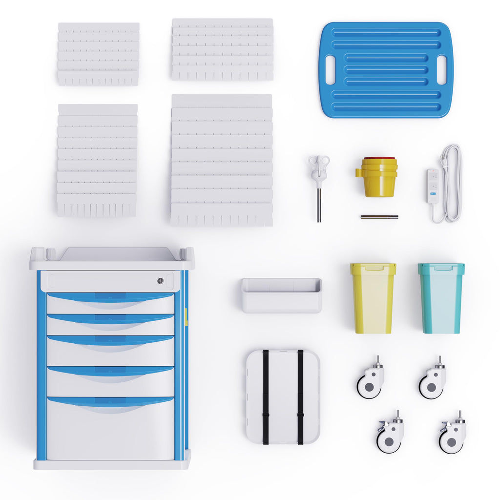 Medical Rolling Crash Cart with Integrated Medical Countertop