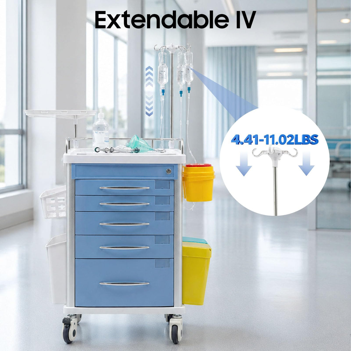 Medical Rolling Crash Cart with Accessories-CPR Board, 2 Trash Bin, Power Strip, Drawers with Dividers, Mobile Medical Cart for Clinic, Hospital, Nursing Center, Salon, 29.53 * 18.7 * 37.4in (Red)