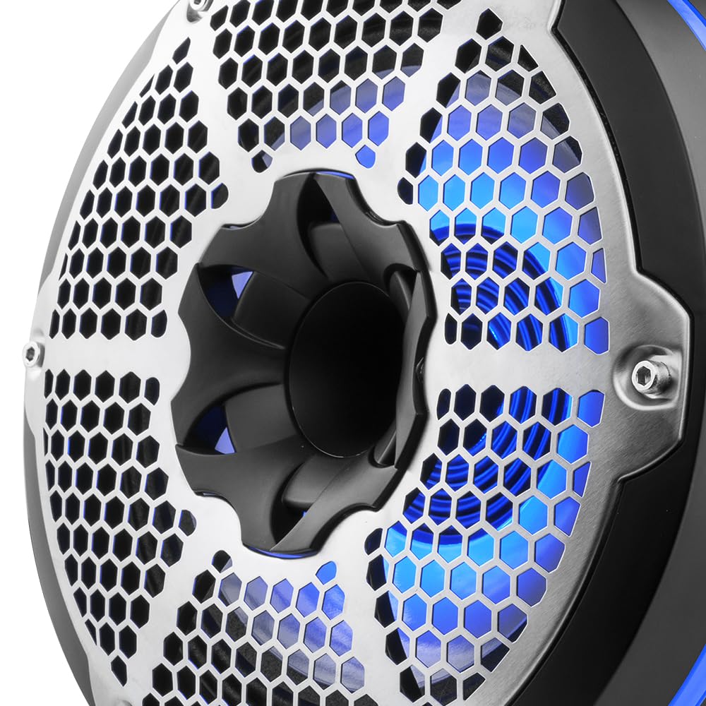 DS18 CF-X10TPNEO 10" Neodymium Marine Wakeboard Tower Speakers with Bullet Tweeter, Passive Radiator and RGB LED Lights - High Performance, Marine Grade IP65 Rated, 900W Max 300W RMS 4 Ohms (Pair)