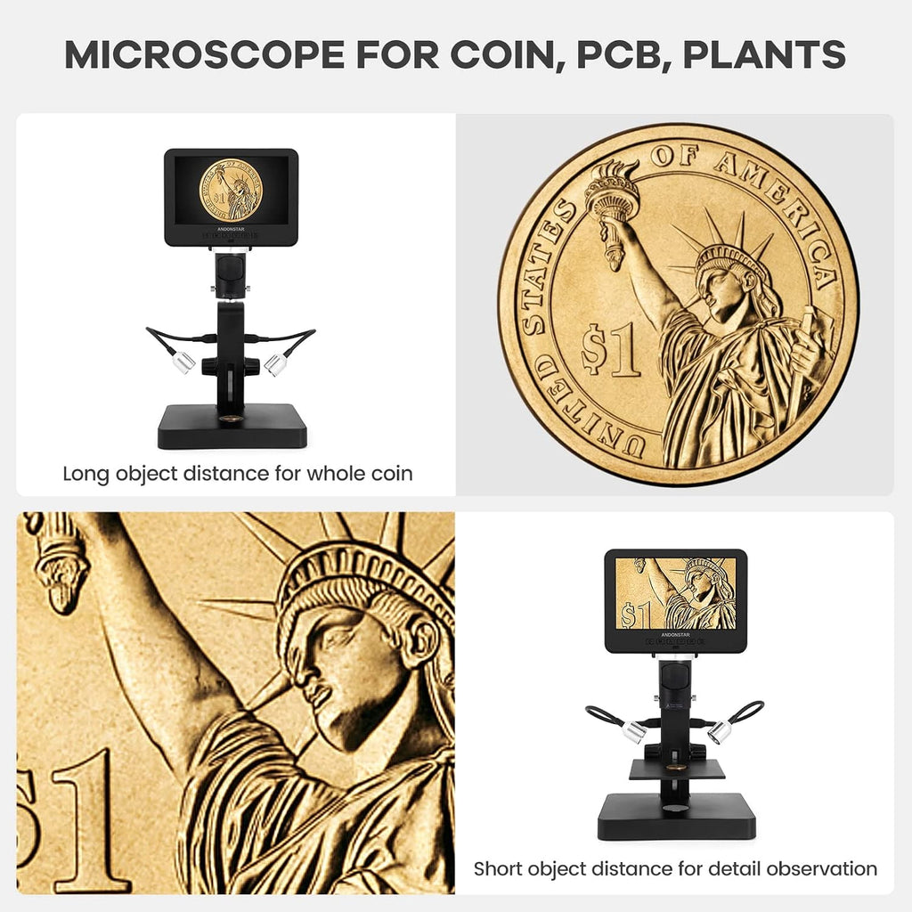 Andonstar AD246S-P HDMI Digital Microscope with 7'' Screen, 4000x 3 Lens