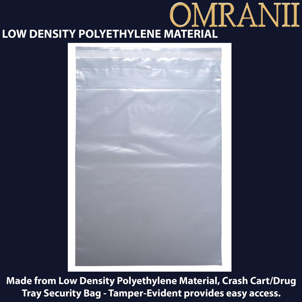 Crash Cart/Drug Tray Security Bag - Tamper-Evident 2 Mil, 20" X 29" & 500 Bags | Strong Adhesive Seal and Perforated Easy-Open Design | LDPE Clear Medical Safety Bag for Emergency Carts