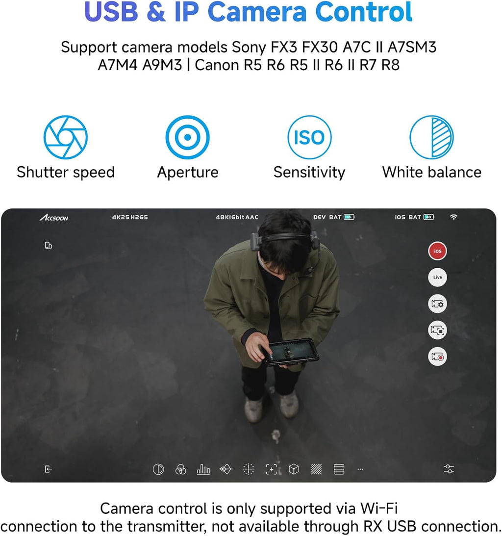 Accsoon CineView SE 4K Wireless SDI HDMI Video Transmitter&Receiver, 4K30/1080P60 Camera Control Video Transmission System, 1312ft 50ms Lat. USB +4 Apps Monitoring, Pair CineView M7 Pro/Master 4K