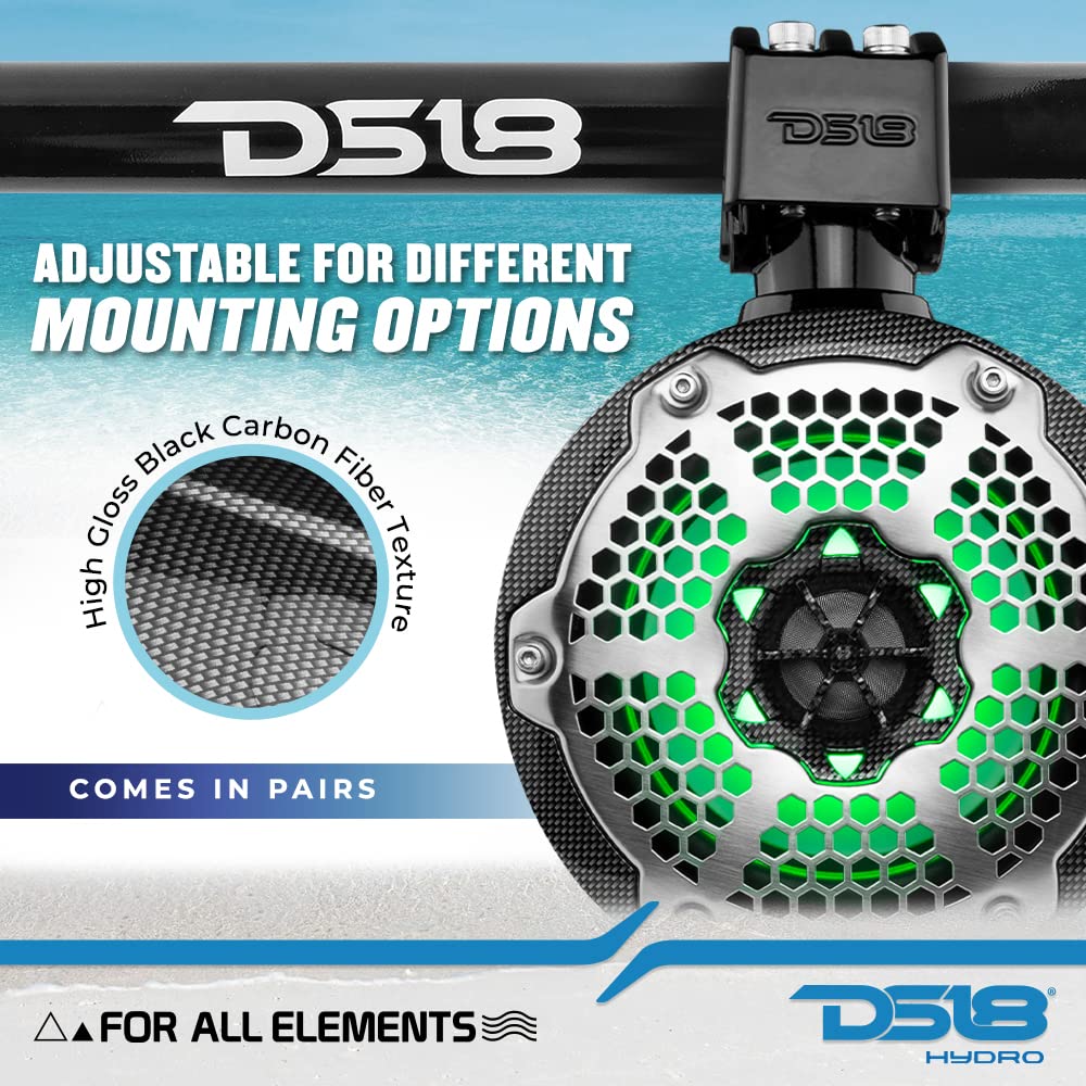 DS18 NXL-X6TP/RD Hydro 6.5" Marine Towers with Integrated RGB LED Lights High Performance, Marine Grade IP65 Rated, 300 W Max 150 W RMS 4 Ohms (Pair)