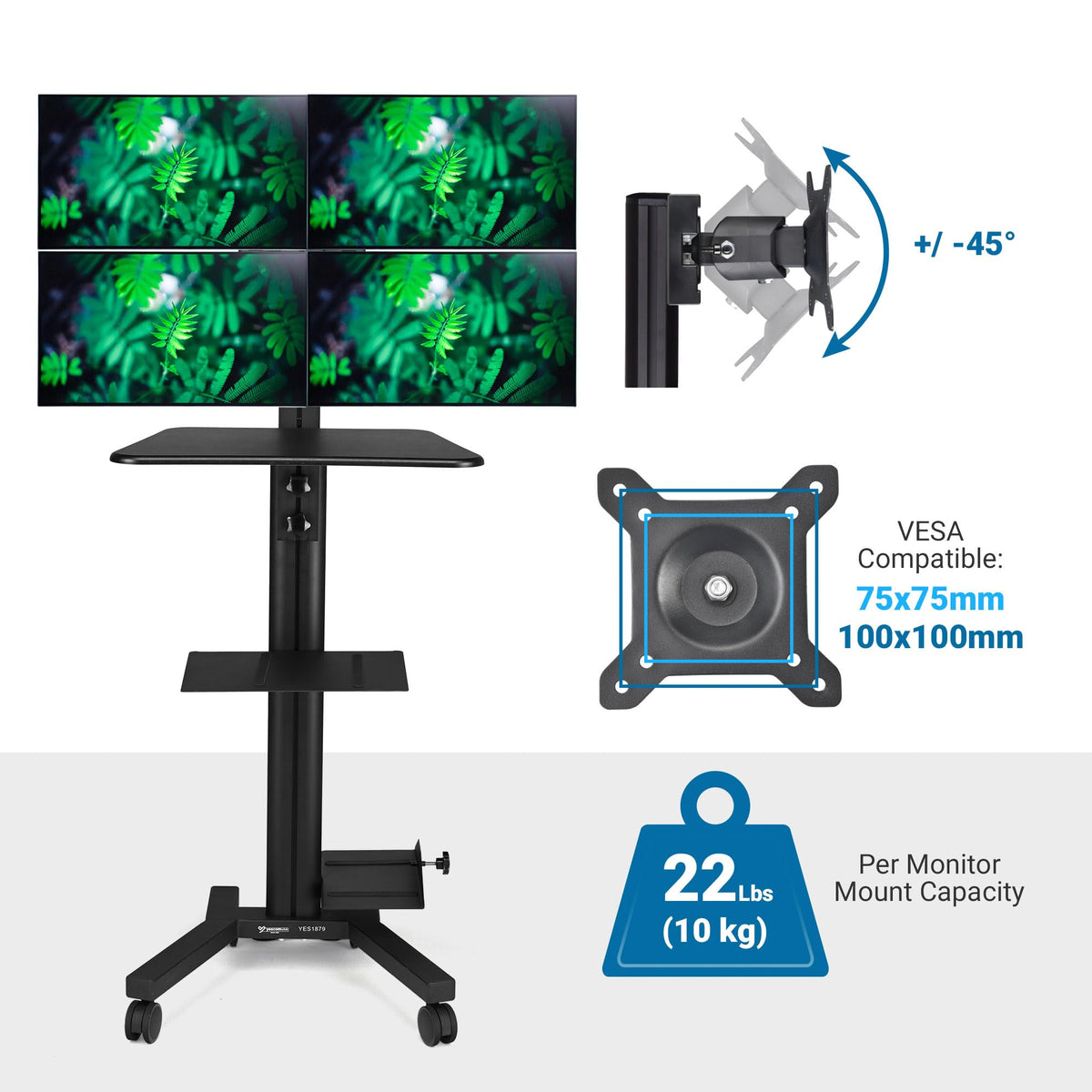 AW NexusX Commander Mobile Computer Cart Medical Rolling PC Stand Desk
