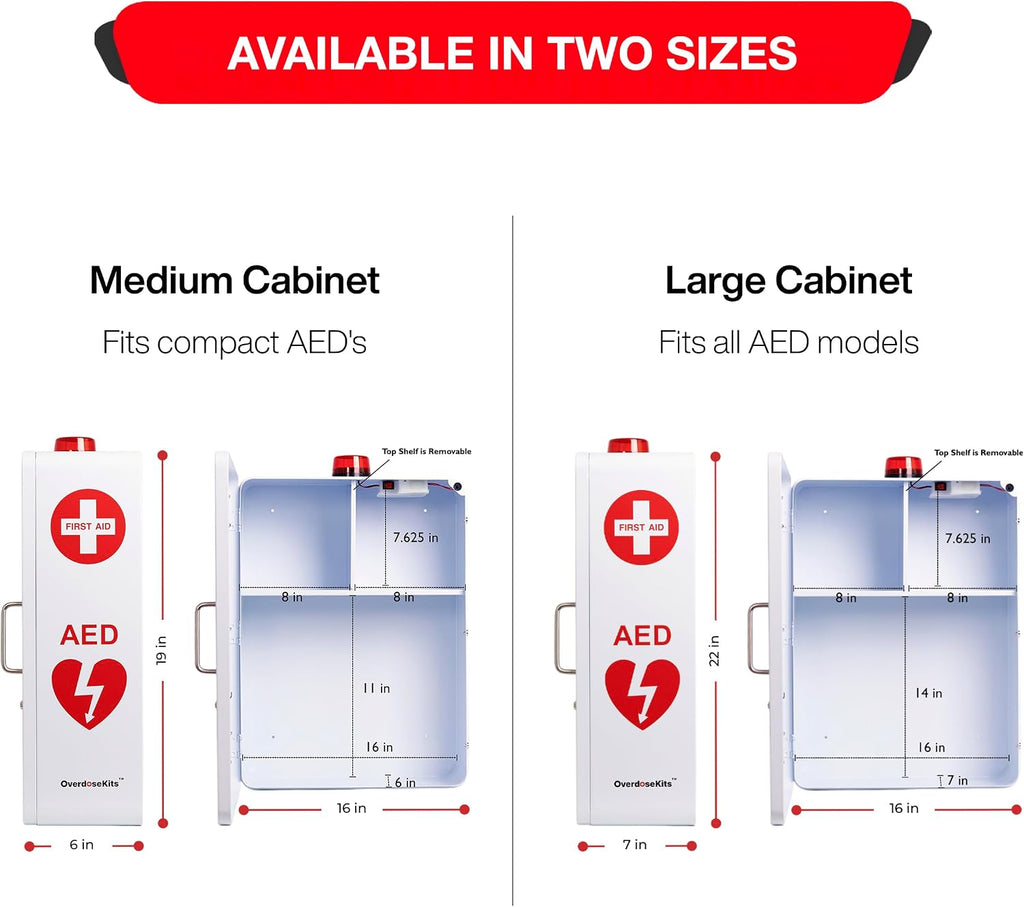Emergency Medical Station â Wall Mount Cabinet for AEDs, Naloxone, Bleeding Control & First Aid Kits â Public Space Storage Solution â White (AED & Accessories Not Included)