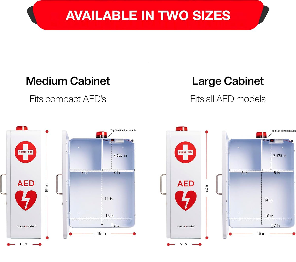 Emergency Medical Station â Wall Mount Cabinet for AEDs, Naloxone, Bleeding Control & First Aid Kits â Public Space Storage Solution â White (AED & Accessories Not Included)