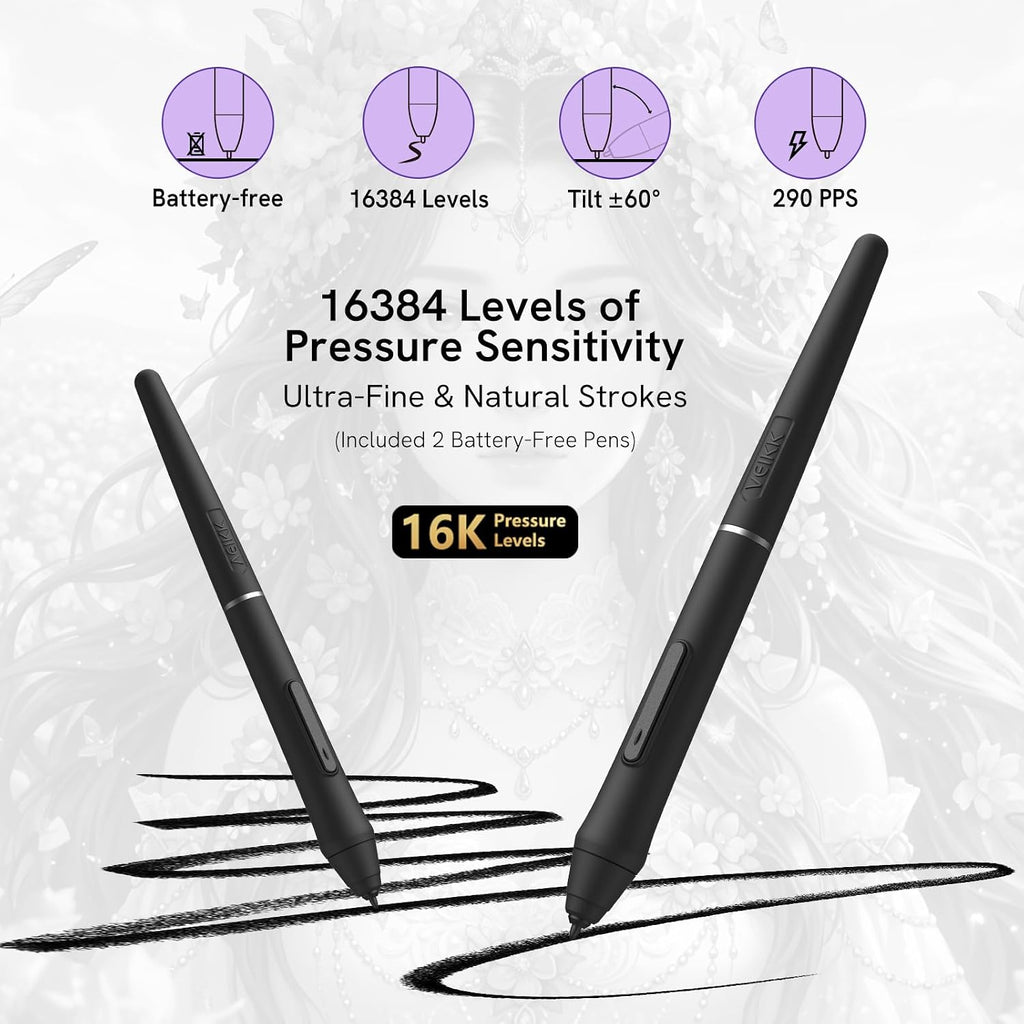 VEIKK VK1200 V3 Drawing Tablet with Screen 11.6 Inch Full Laminated Pen Display, 16384 Levels Pressure Sensitivity, with Adjustable Stand, 2 Battery-Free Pens & Glove