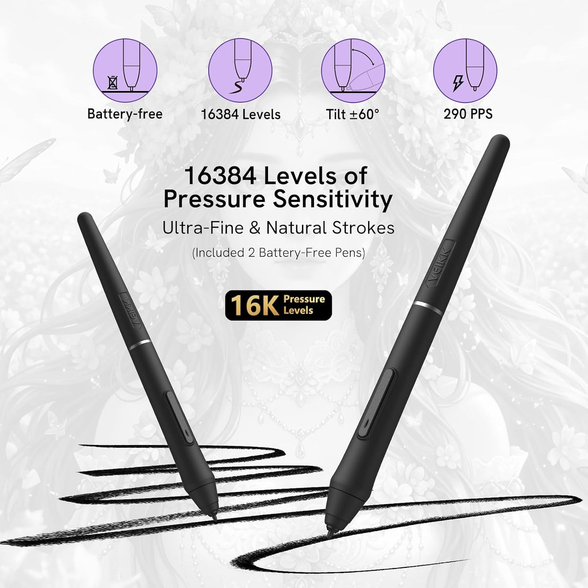 VEIKK VK1200 V3 Drawing Tablet with Screen 11.6 Inch Full Laminated Pen Display, 16384 Levels Pressure Sensitivity, with Adjustable Stand, 2 Battery-Free Pens & Glove